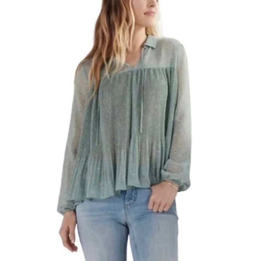 Blouse LC Lauren Conrad Green Small Sheer Floral - Picture 2 of 8